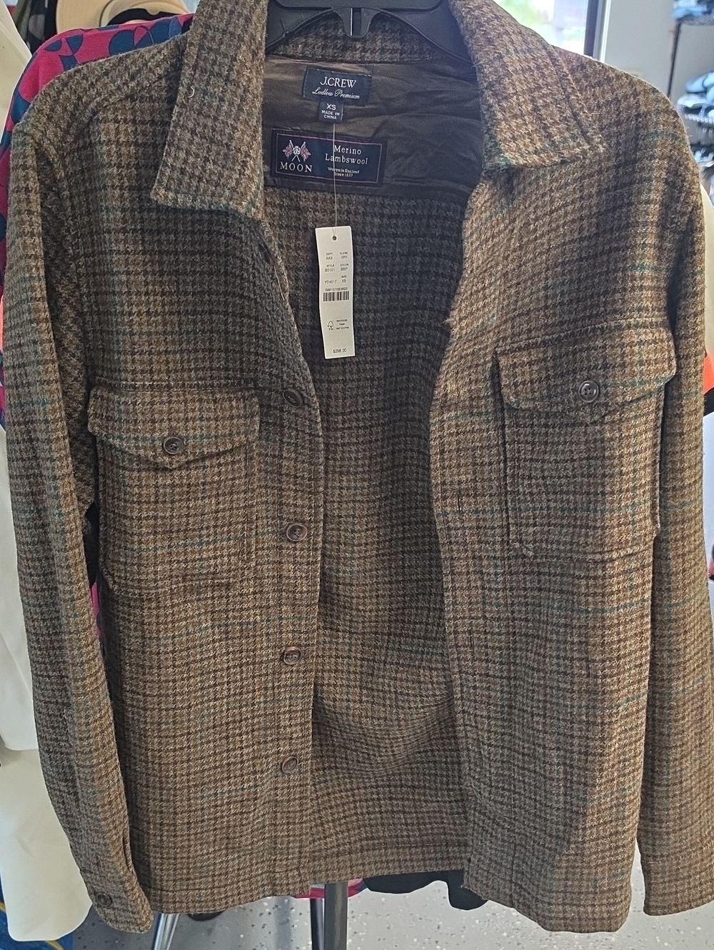 J. Crew Brown Houndstooth Wool-Blend Utility Jacket